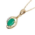 10k Yellow Gold Oval Emerald Diamond Pendant Necklace