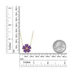 Gemstone Birthstone and White Diamond Flower Pendant Necklace for Women in 92...