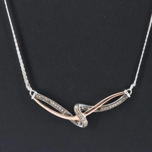 STERLING SILVER 925 W/ 10K ROSE GOLD GENUINE FANCY BROWN DIAMONDS NECKLACE