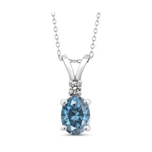 925 Sterling Silver Gemstone Birthstone and White Diamond Pendant Necklace fo...