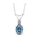 925 Sterling Silver Gemstone Birthstone and White Diamond Pendant Necklace fo...