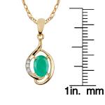 10k Yellow Gold Oval Emerald Diamond Pendant Necklace
