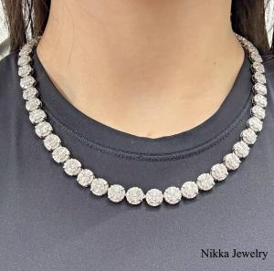 13.5 CTW Natural Diamond Round & Baguette 10K White Gold Tennis Necklace 19"