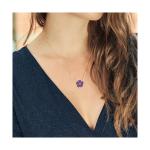 Gemstone Birthstone and White Diamond Flower Pendant Necklace for Women in 92...