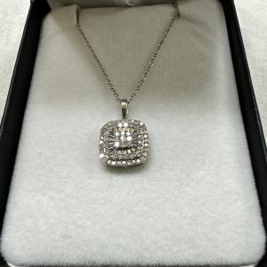 NWT Ladies Sterling Silver Diamond Necklace PD Square 1/2 Carat TW $425
