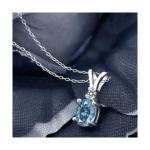 925 Sterling Silver Gemstone Birthstone and White Diamond Pendant Necklace fo...