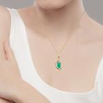 10k Yellow Gold Oval Emerald Diamond Pendant Necklace