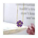 Gemstone Birthstone and White Diamond Flower Pendant Necklace for Women in 92...