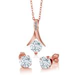 18K Rose Gold Plated Silver Aquamarine and Diamond Pendant Necklace Earrings