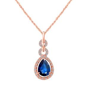 Natural Sapphire and Diamond Pendant Necklace in 10K Gold