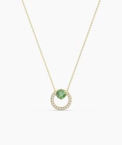 Green Gemstone and Diamond Circle Pendant Necklace