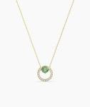 Green Gemstone and Diamond Circle Pendant Necklace