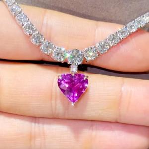 14K White Gold Pink Sapphire & Diamond Tennis Necklace