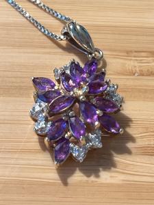 Gold Vermeil Amethyst and Diamond Pendant Necklace