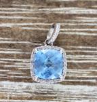 Natural Diamond Halo Blue Topaz Silver Pendant