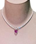 Heart Cut Pink Sapphire & Diamond Tennis Necklace