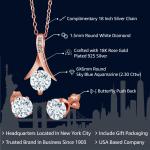 18K Rose Gold Plated Silver Aquamarine and Diamond Pendant Necklace Earrings