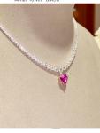 Heart Cut Pink Sapphire & Diamond Tennis Necklace