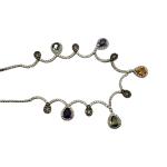 14K White Gold Multi-Gemstone & Diamond Necklace