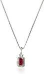 Sterling Silver Created Ruby Emerald Cut & White Diamond Pendant Necklace, 18"