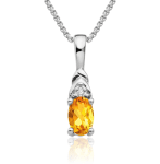 14K Solid White Gold Citrine Diamond Necklace