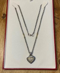 Genuine Judith Ripka 16” 18k Gold & 925 SS Chunky Heart Diamond Pendant Necklace