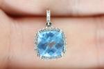 Natural Diamond Halo Blue Topaz Silver Pendant