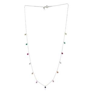 18K White Gold Sapphire Ruby Emerald Diamond Necklace Multi Gemstone Jewelry