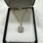 NWT Ladies Sterling Silver Diamond Necklace PD Square 1/2 Carat TW $425