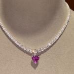 Heart Cut Pink Sapphire & Diamond Tennis Necklace