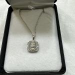 NWT Ladies Sterling Silver Diamond Necklace PD Square 1/2 Carat TW $425