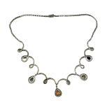 14K White Gold Multi-Gemstone & Diamond Necklace