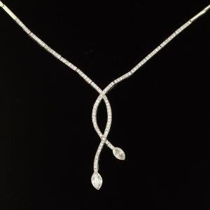 2.42 tcw Diamond Marquise 14k Gold Pendant Necklace-Vintage Estate Jewelry 22g