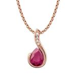 Rose Gold Genuine 1.30ct Pear-Shape Ruby & Diamond Drop Pendant Necklace