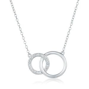 925 Sterling Silver Interlocking Circles Necklace with Diamonds - 18 Inch Chain
