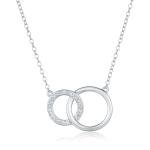 925 Sterling Silver Interlocking Circles Necklace with Diamonds - 18 Inch Chain