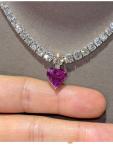 Heart Cut Pink Sapphire & Diamond Tennis Necklace