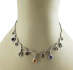 14K White Gold Multi-Gemstone & Diamond Necklace