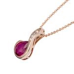 Rose Gold Genuine 1.30ct Pear-Shape Ruby & Diamond Drop Pendant Necklace