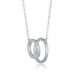 925 Sterling Silver Interlocking Circles Necklace with Diamonds - 18 Inch Chain