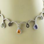 14K White Gold Multi-Gemstone & Diamond Necklace