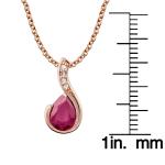 Rose Gold Genuine 1.30ct Pear-Shape Ruby & Diamond Drop Pendant Necklace