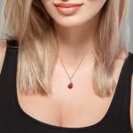 Rose Gold Genuine 1.30ct Pear-Shape Ruby & Diamond Drop Pendant Necklace