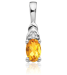 14K Solid White Gold Citrine Diamond Necklace