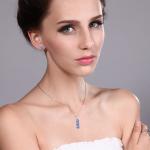 925 Sterling Silver Tanzanite and Diamond Pendant and Earrings Jewelry Set For