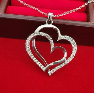 Silver Heart Necklace for Women Diamond Pendant Love Birthstone Jewelry