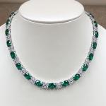 30 CTW Lab-Created Oval Green Emerald & Diamond Tennis Women Necklace 925 Silver