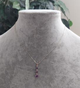 Estate Jewelry Diamond Amethyst Stone Pendant Necklace .925 Sterling Silver 14"