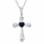 Blue Sapphire and Natural Diamond Accent Cross Pendant Necklac Sterling Silver
