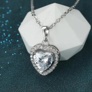 Silver Heart Necklace for Women Diamond Pendant Love Birthstone Jewelry